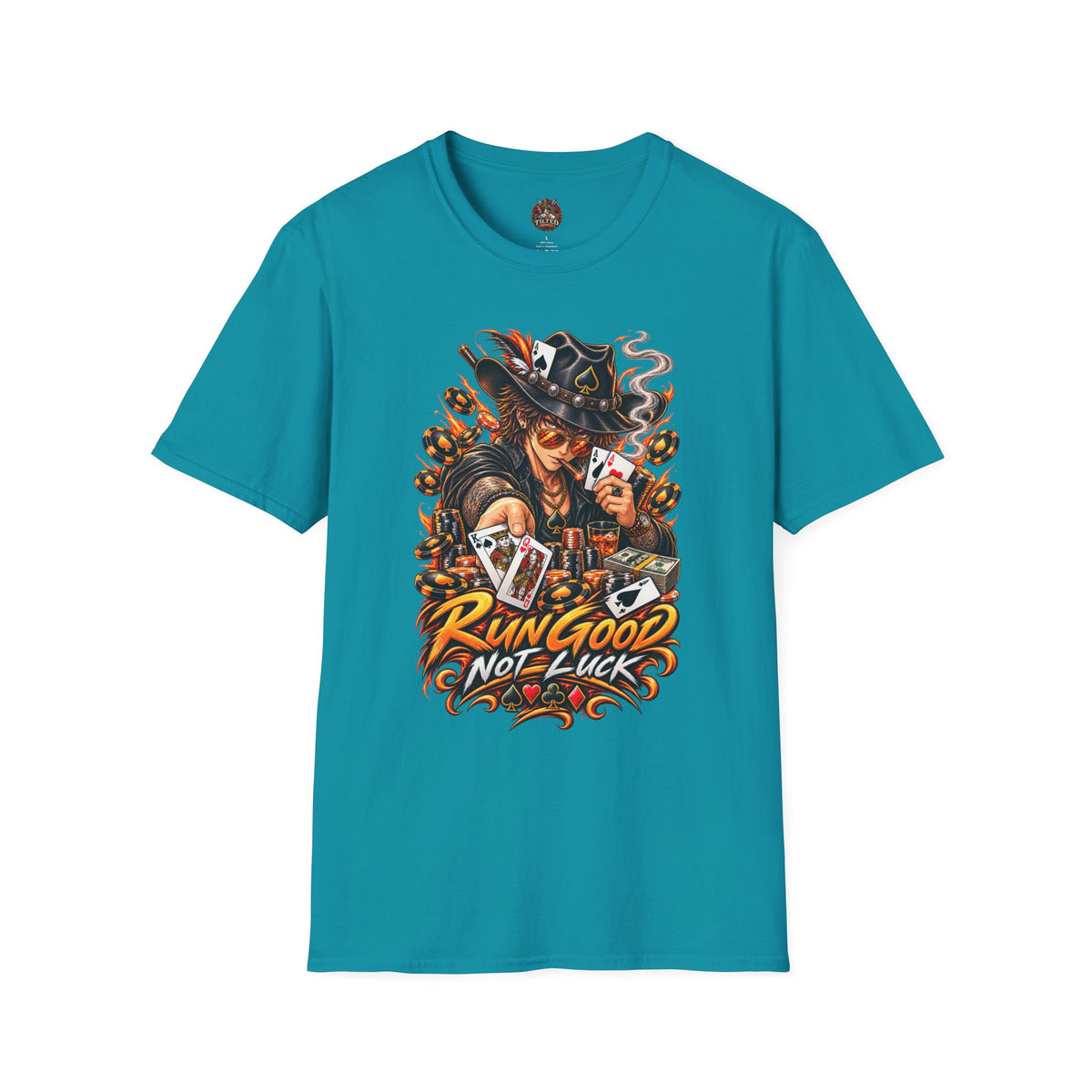 "Run Good, Not Luck" Graphic Anime Poker Tee
