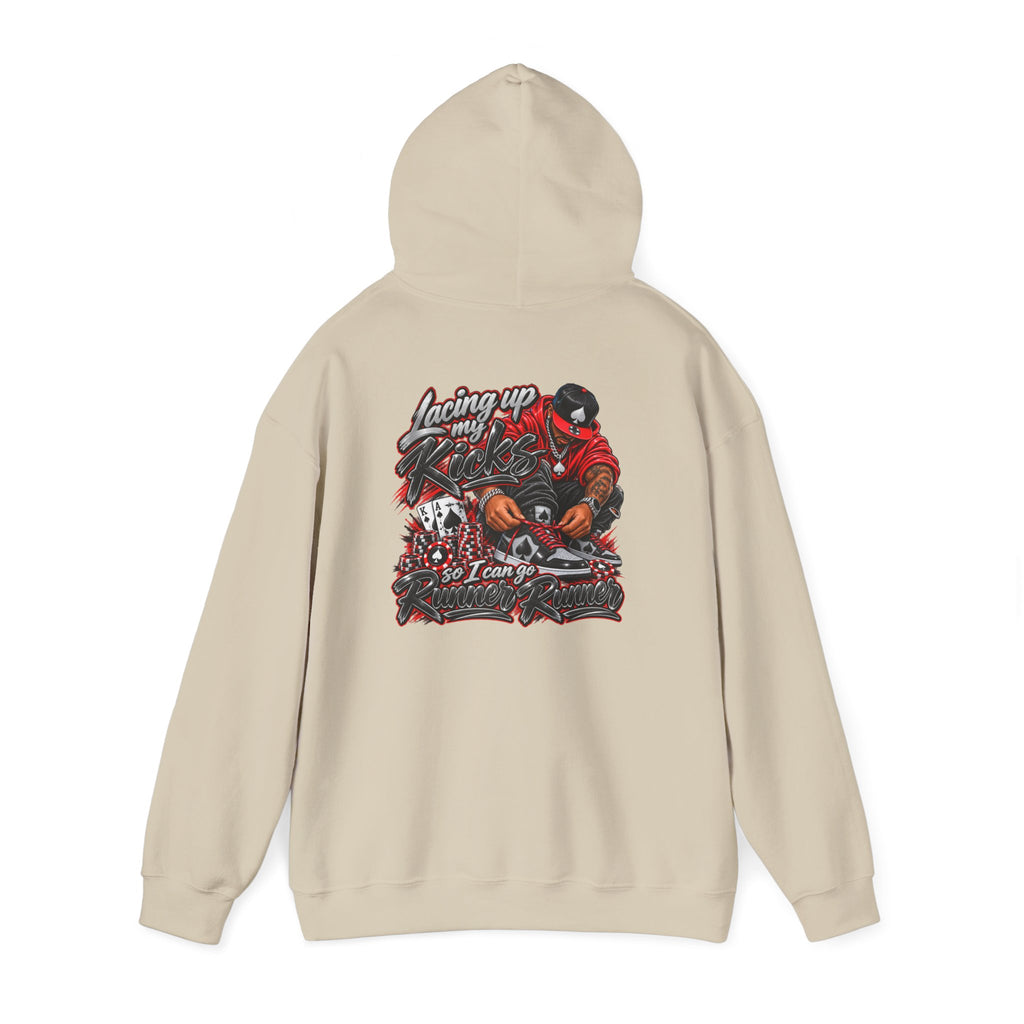 Runner Runner Graphic Hoodie — Vintage Script Poker Street-Art Back