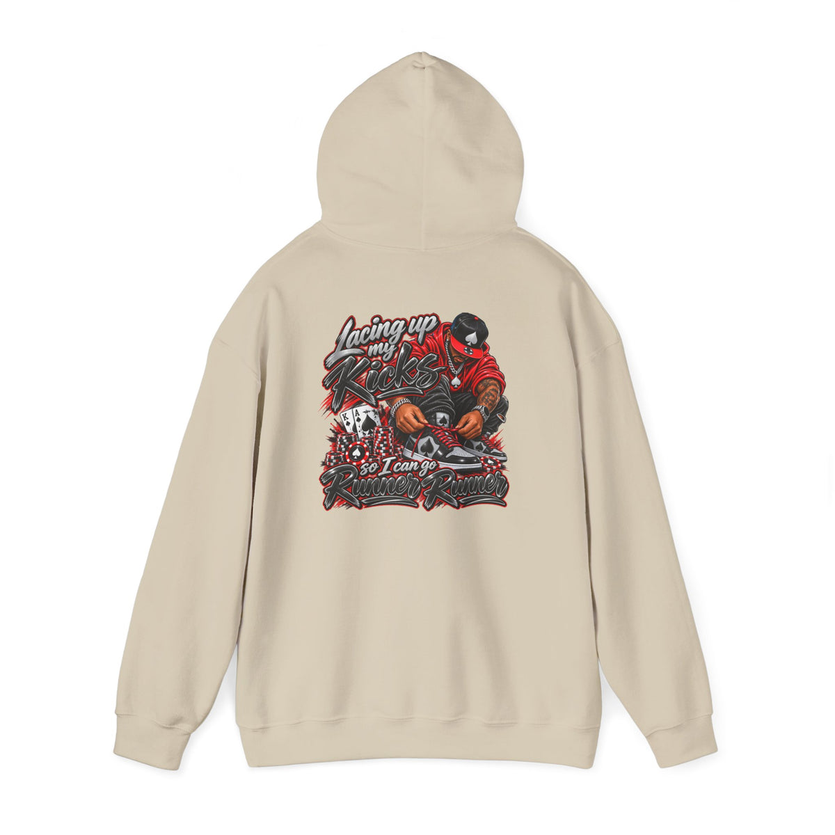 Runner Runner Graphic Hoodie — Vintage Script Poker Street-Art Back