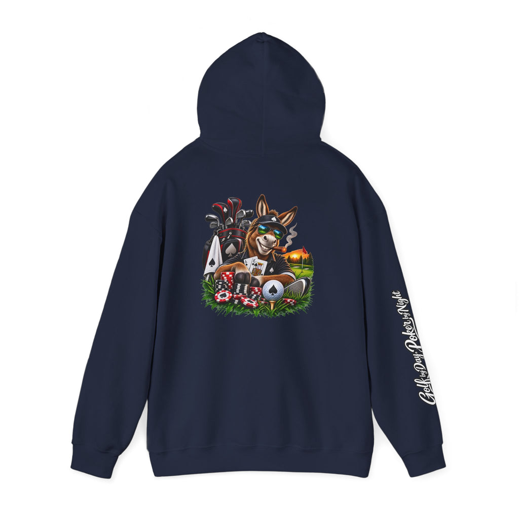 Golf Caddy/Poker Donkey Hoodie — Graphic Sleeve Script