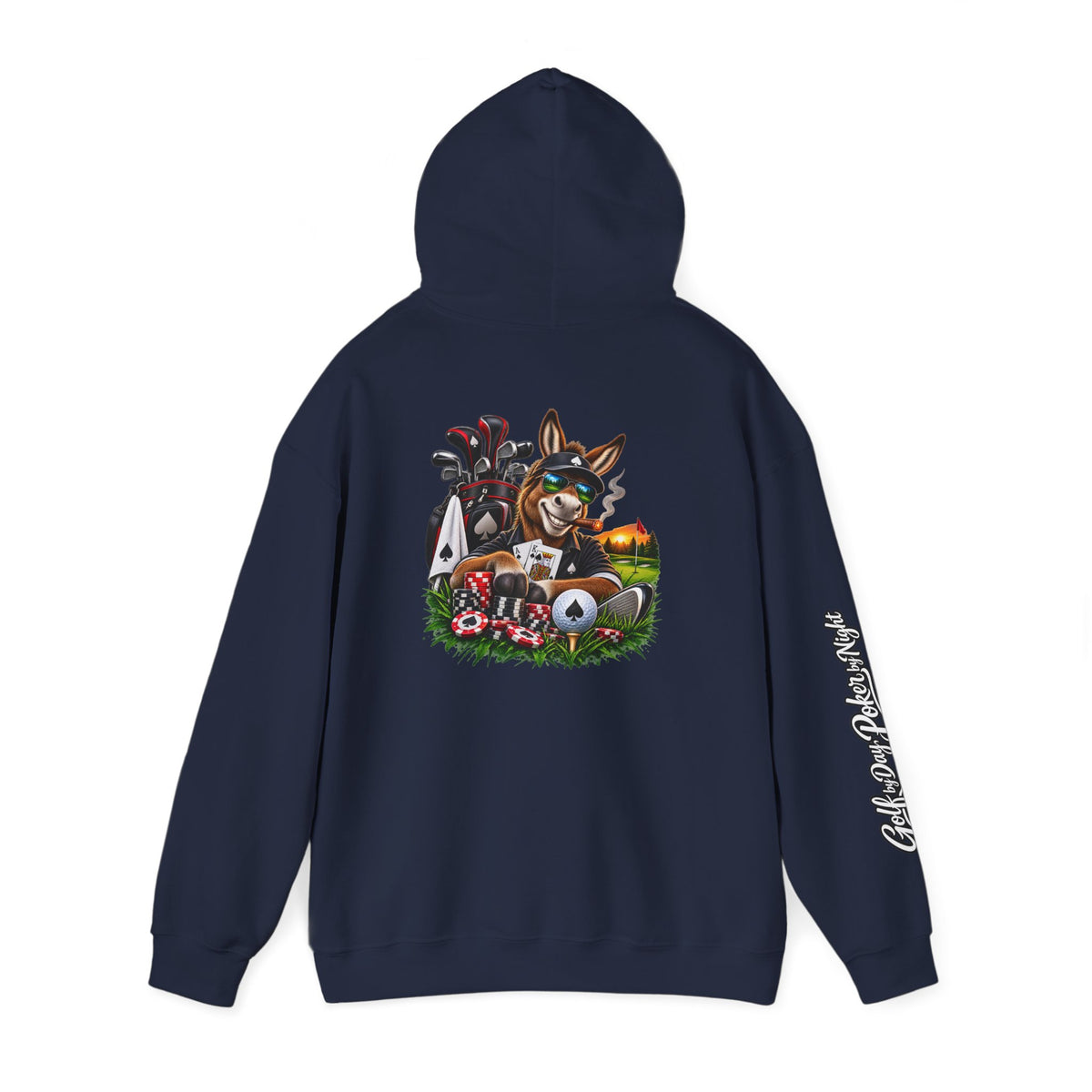 Golf Caddy/Poker Donkey Hoodie — Graphic Sleeve Script