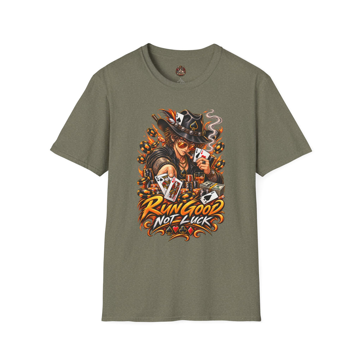 "Run Good, Not Luck" Graphic Anime Poker Tee