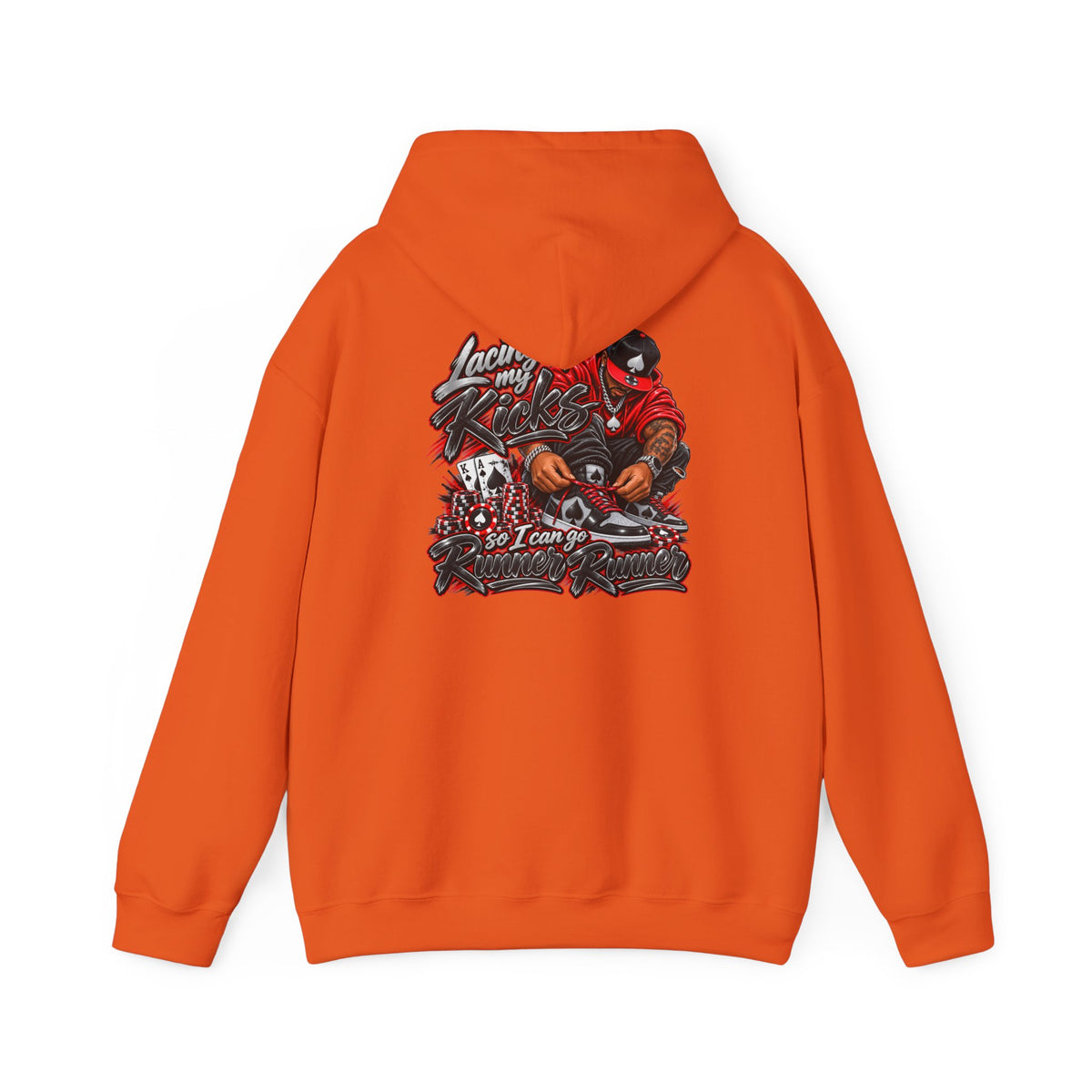 Runner Runner Graphic Hoodie — Vintage Script Poker Street-Art Back