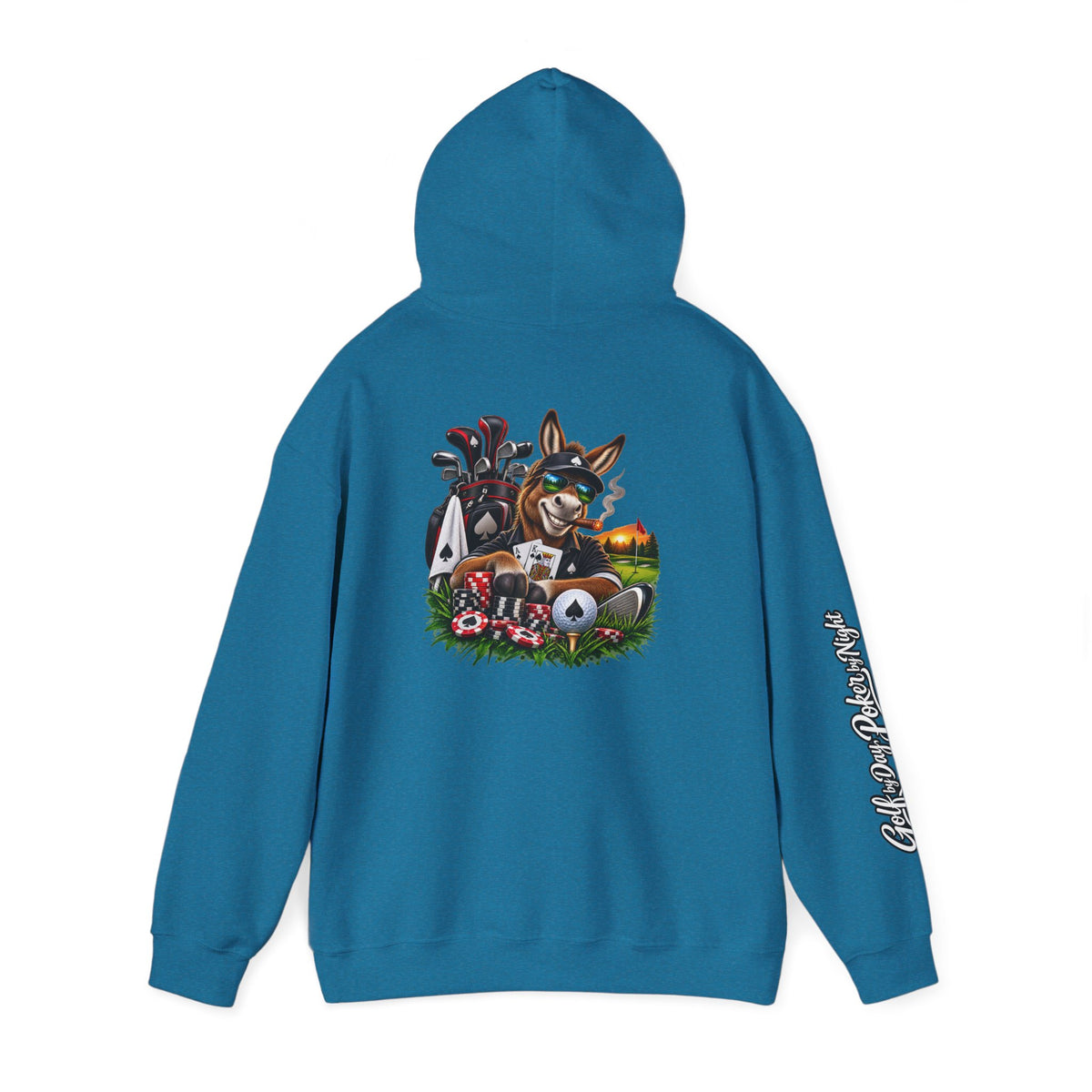 Golf Caddy/Poker Donkey Hoodie — Graphic Sleeve Script