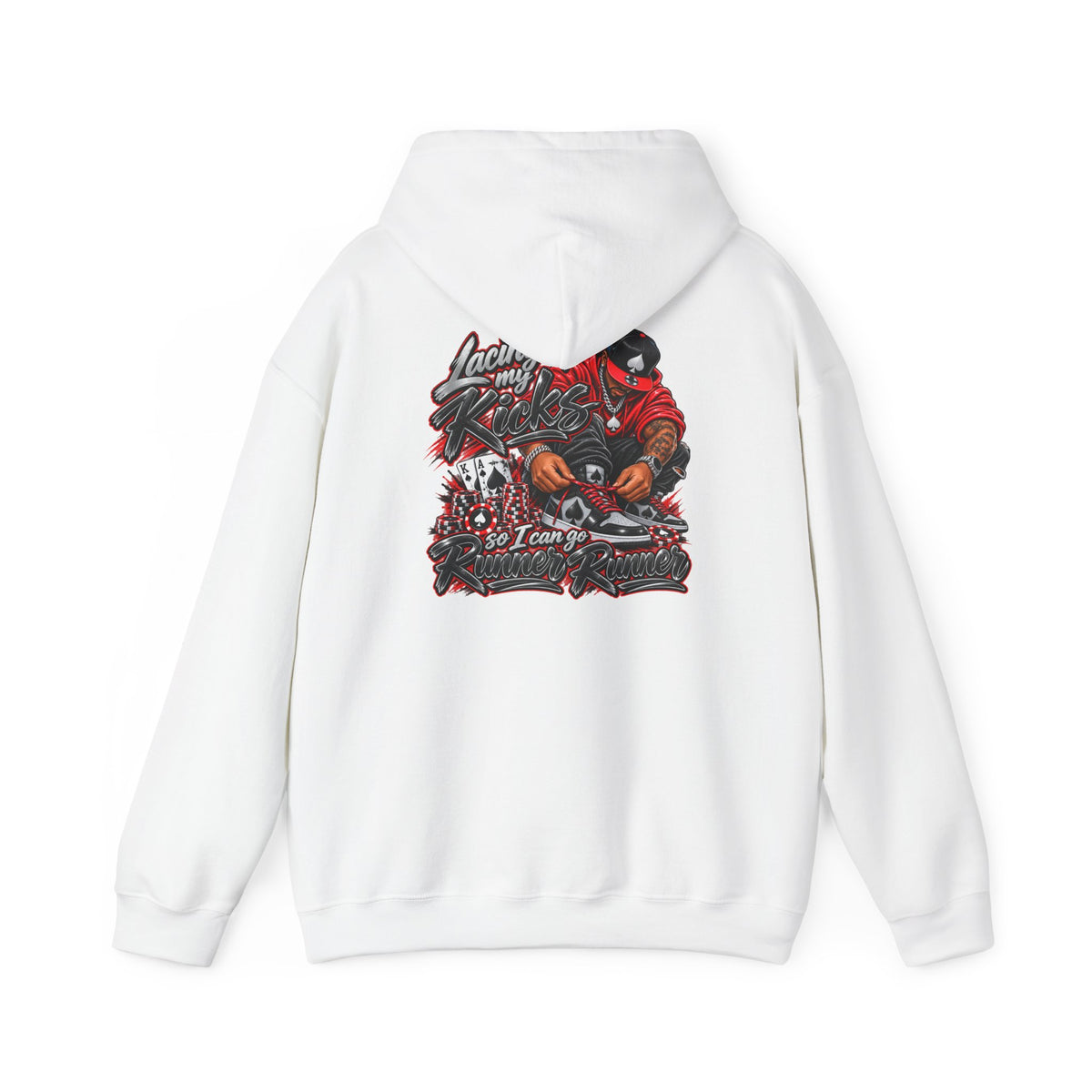 Runner Runner Graphic Hoodie — Vintage Script Poker Street-Art Back