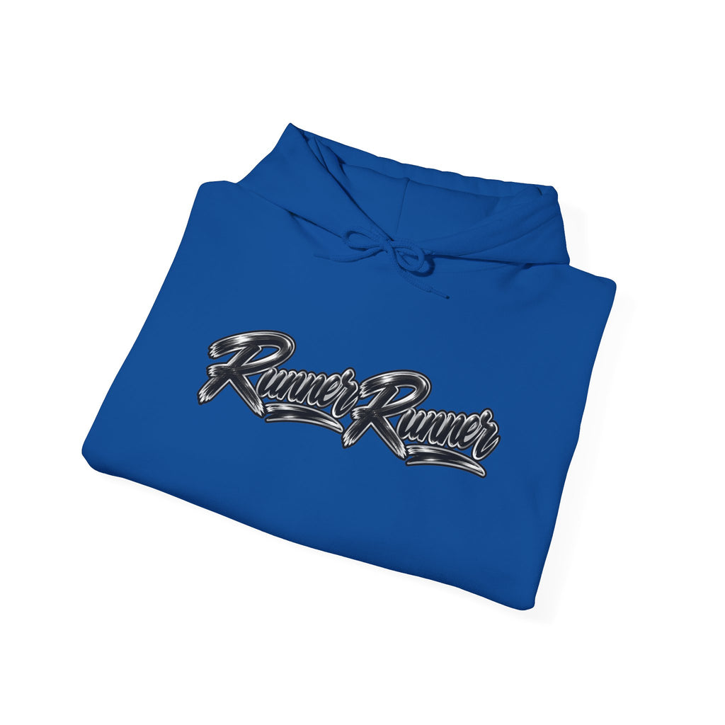 Runner Runner Graphic Hoodie — Vintage Script Poker Street-Art Back