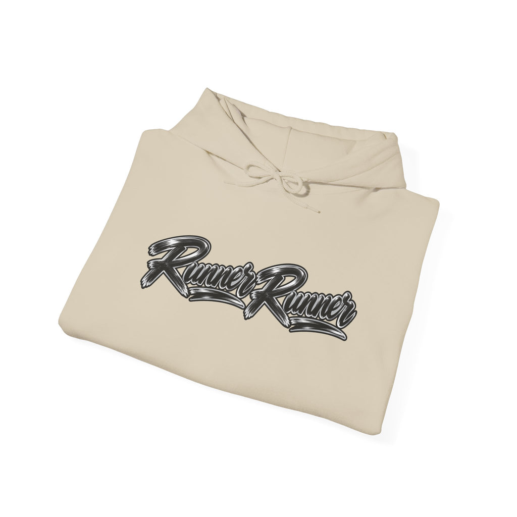 Runner Runner Graphic Hoodie — Vintage Script Poker Street-Art Back