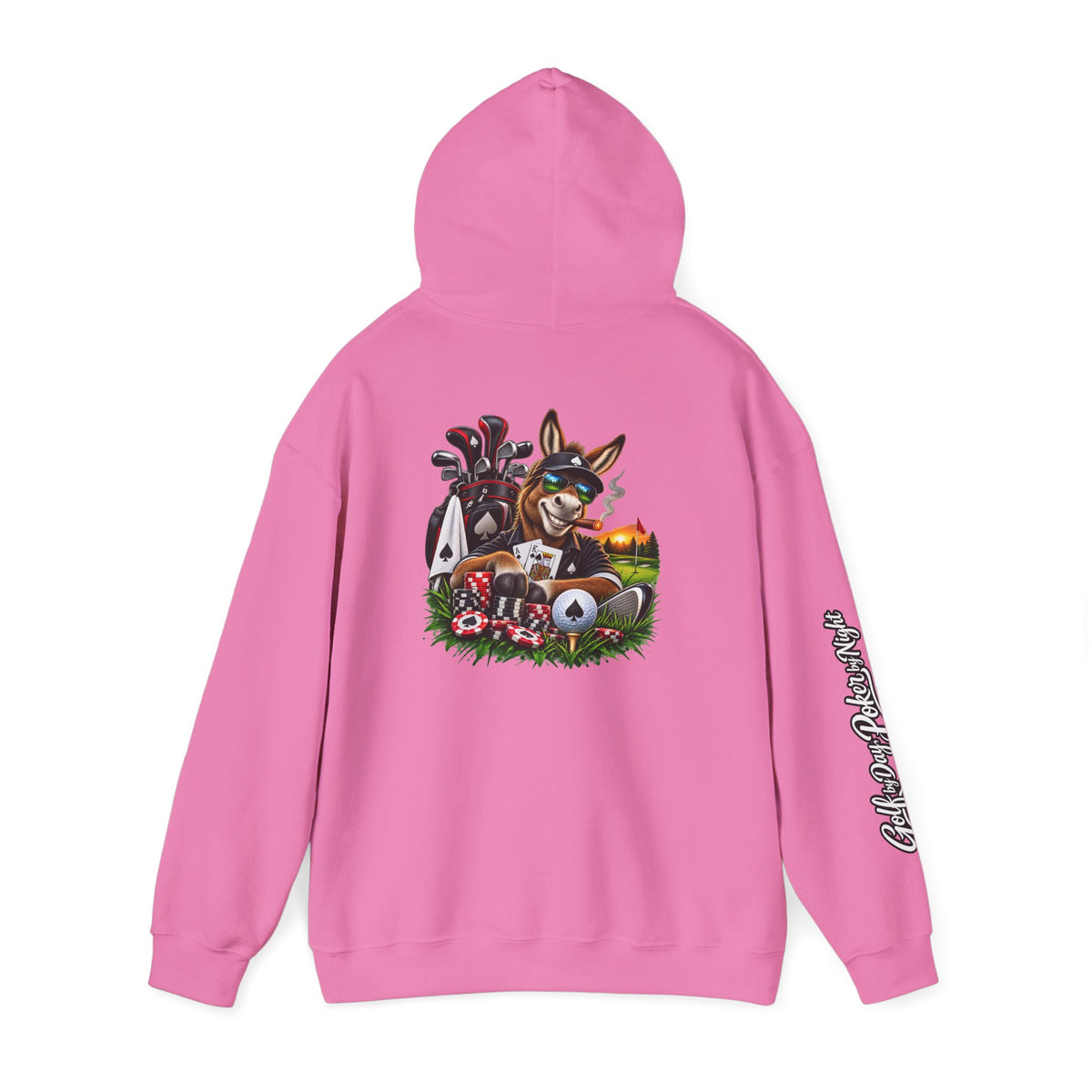 Golf Caddy/Poker Donkey Hoodie — Graphic Sleeve Script