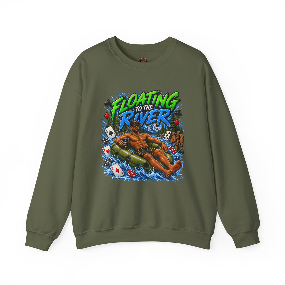 Crewneck Sweatshirt — "Floating to the River" Graphic Relaxed-Fit Pullover