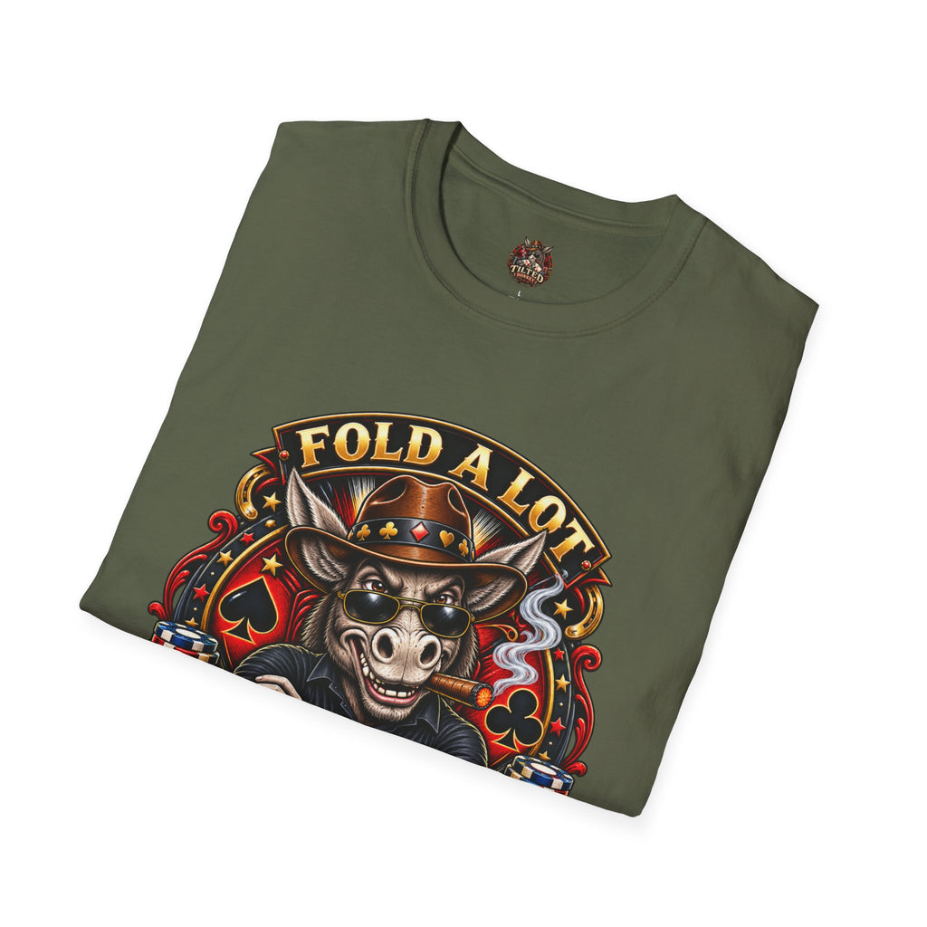 Tilted Donkey Poker T-Shirt — "Fold a Lot, Tilted Donkey" Graphic Tee
