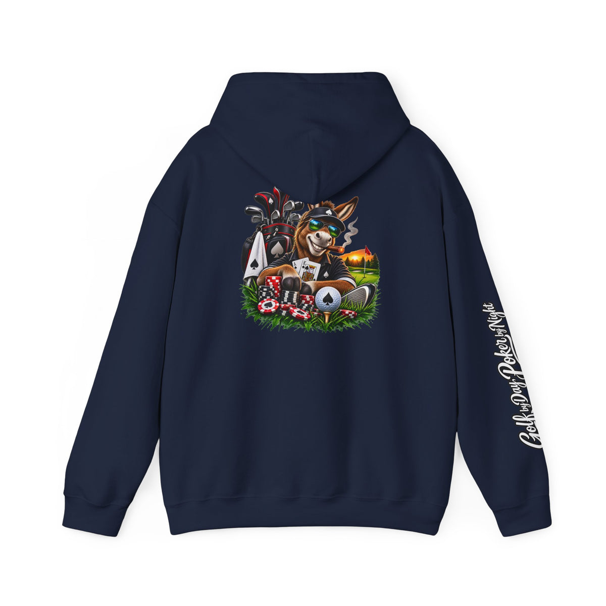 Golf Caddy/Poker Donkey Hoodie — Graphic Sleeve Script