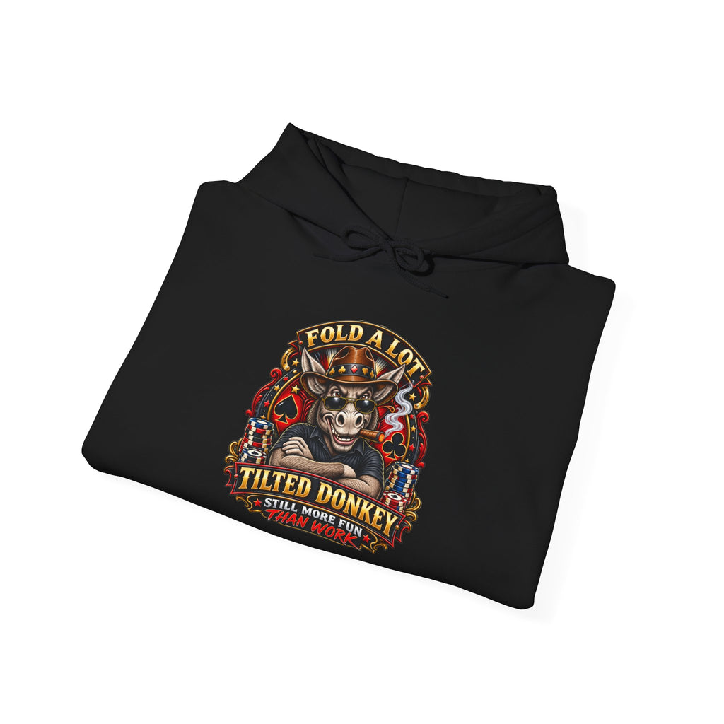 Tilted Donkey Graphic Hoodie — Fold a Lot Poker Design