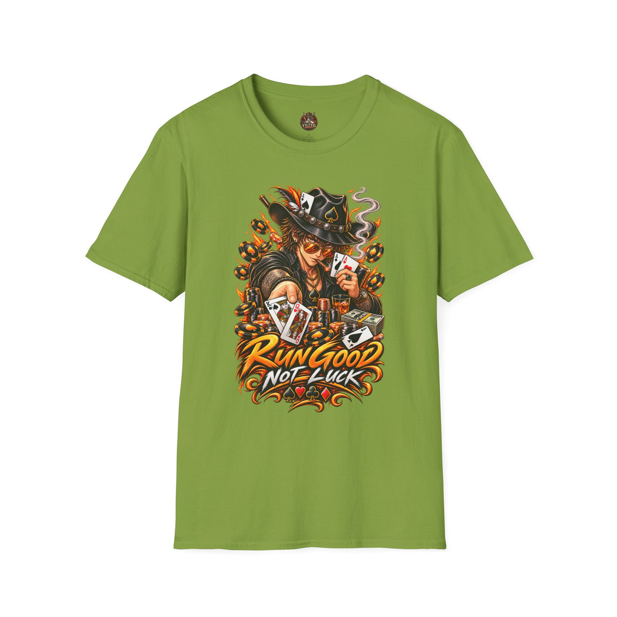 "Run Good, Not Luck" Graphic Anime Poker Tee