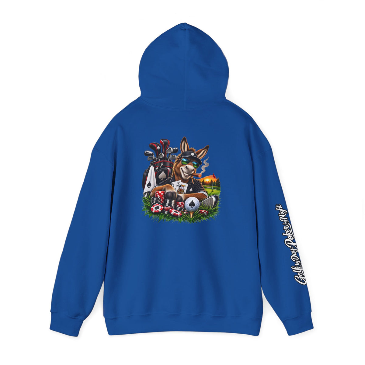 Golf Caddy/Poker Donkey Hoodie — Graphic Sleeve Script