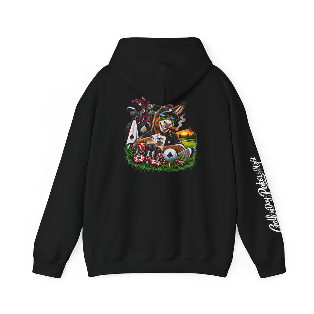 Golf Caddy/Poker Donkey Hoodie — Graphic Sleeve Script