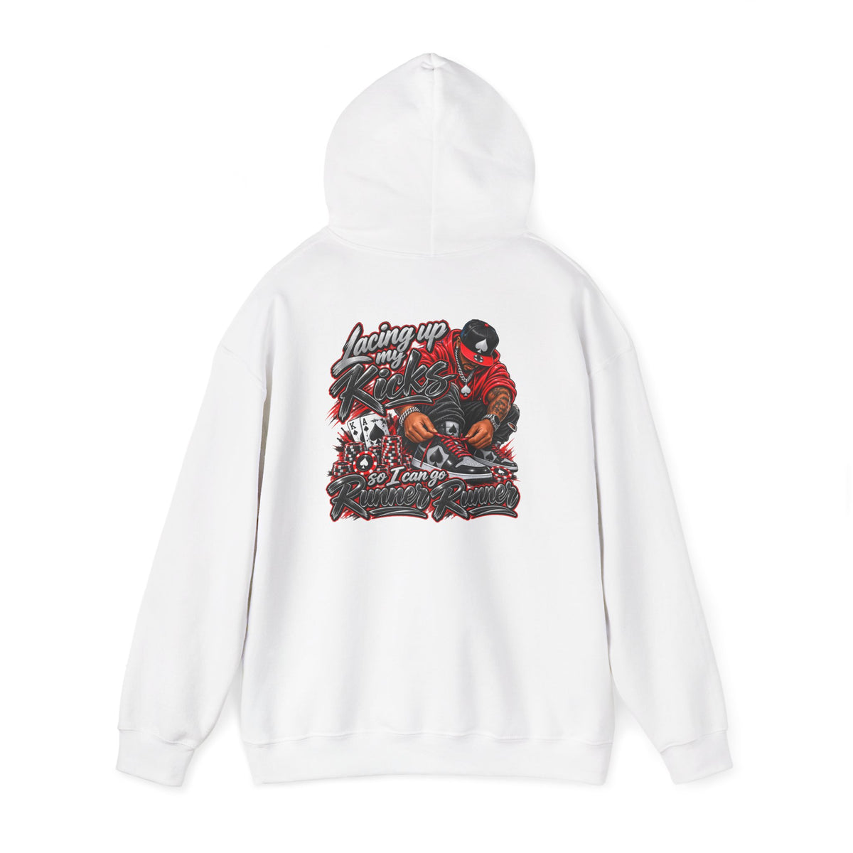 Runner Runner Graphic Hoodie — Vintage Script Poker Street-Art Back