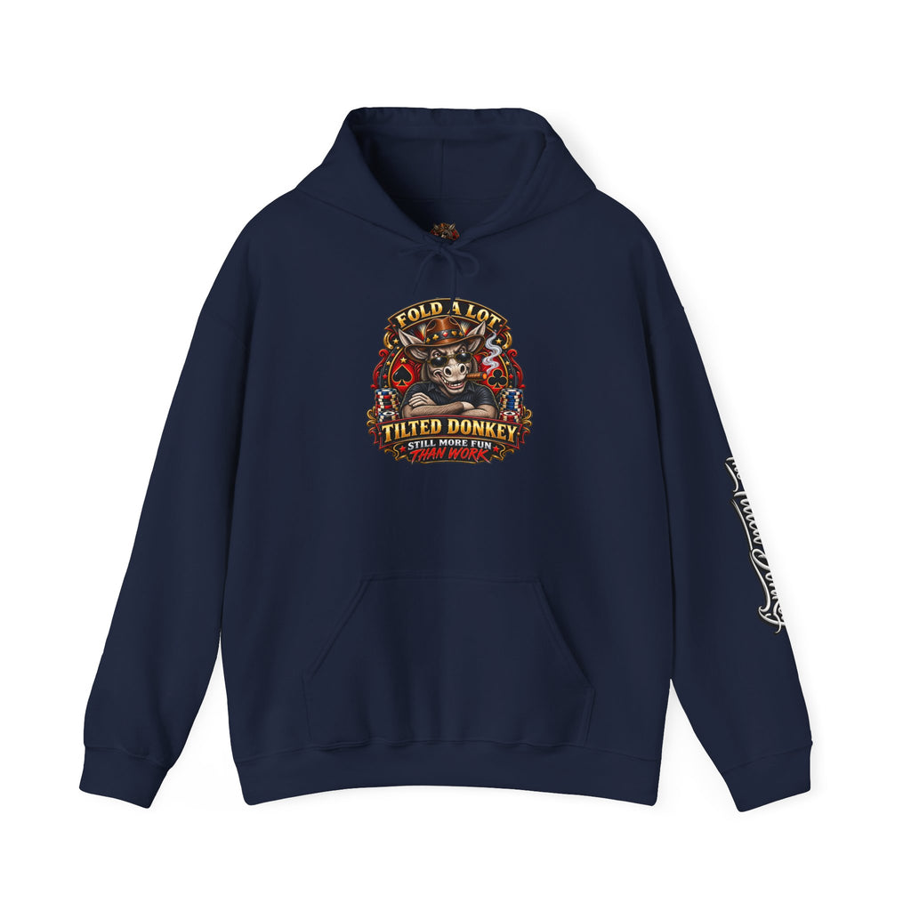 Tilted Donkey Graphic Hoodie — Fold a Lot Poker Design