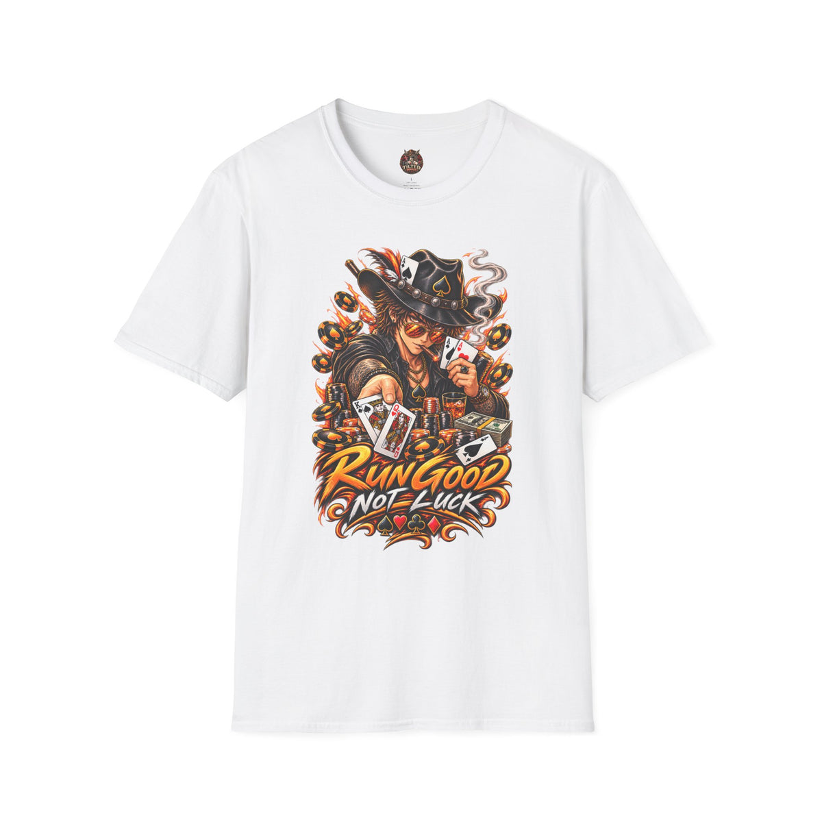 "Run Good, Not Luck" Graphic Anime Poker Tee