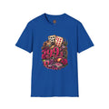 1990s Retro Graphic T-Shirt — Vintage Cards, Roses & Cowboy Boots Design